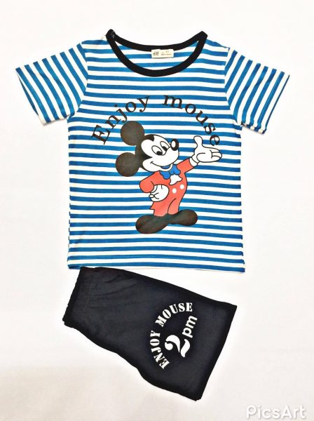 Set đồ bộ áo thun bé trai Enjoy Mouse màu xanh